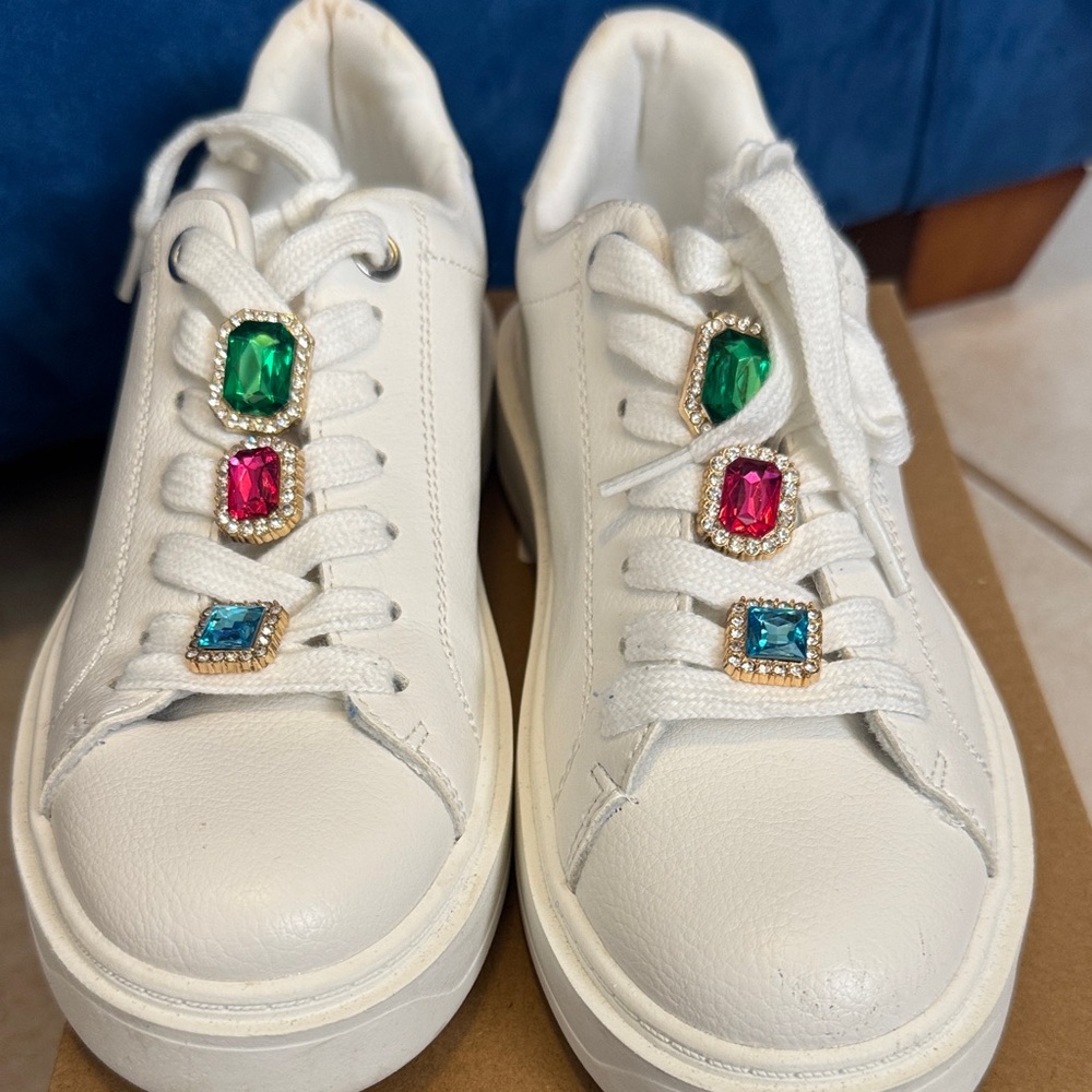 Steve Madden  Channing White Bejeweled Sneakers EUC
